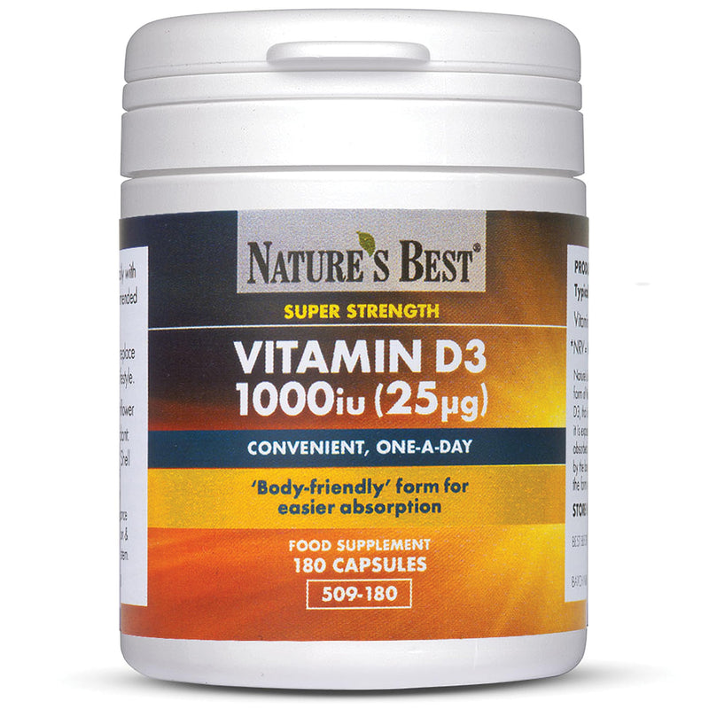 Nature's Best Vitamin D3 1000iu - High Strength & Highly Absorbable Supplement - UK Made - 180 Capsules (6 Months' Supply)