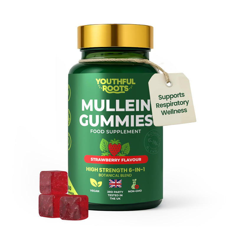 Mullein Lung Support 60 Gummies. 6 in 1 Botanical Blend with Elderberry, Marshmallow Root & Licorice Root Extract, Quercetin and Bromelain Strawberry 1 Pack - 60 Gummies