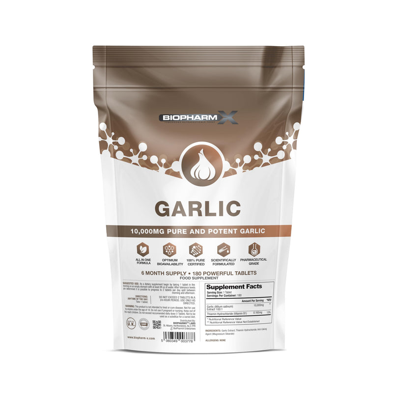 Odourless Garlic Tablets 10000mg – 180 Vegan Tablets - High Strength Allicin-Rich Garlic Supplement for Heart, Cholesterol & Immune Support