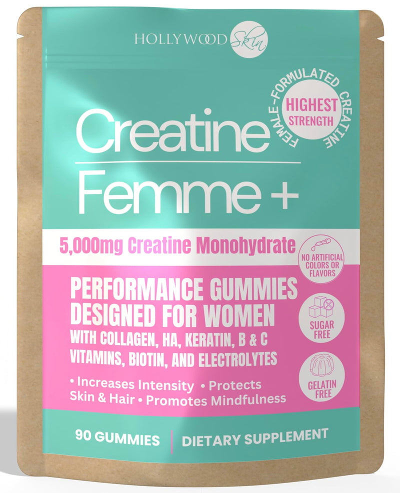 Creatine Gummies for Women – 5g Creatine Monohydrate per Serving | Build Strength, Glute Gains & Lean Muscle | with Collagen, Biotin & Hyaluronic Acid | Vegan, Sugar-Free. 90 Gummies