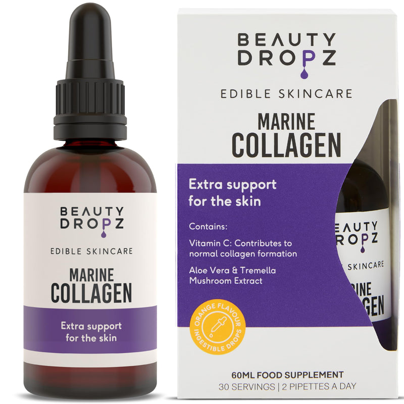 Marine Collagen Oral Skincare Drops – Youth-Boosting – Vitamin C – Hydration Support – Aloe Vera Extract – Tremella Mushroom Extract For Radiant Skin – Orange Flavour – 60ml