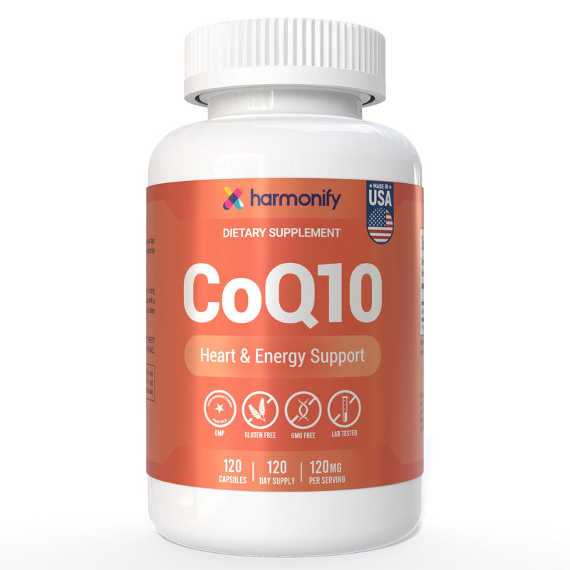 CoQ10 Capsules 120mg High Absorption Coenzyme Q10 - Heart & Energy Support 120 Capsules for 120 Day Supply - Made in USA, Lab Tested, Gluten Free
