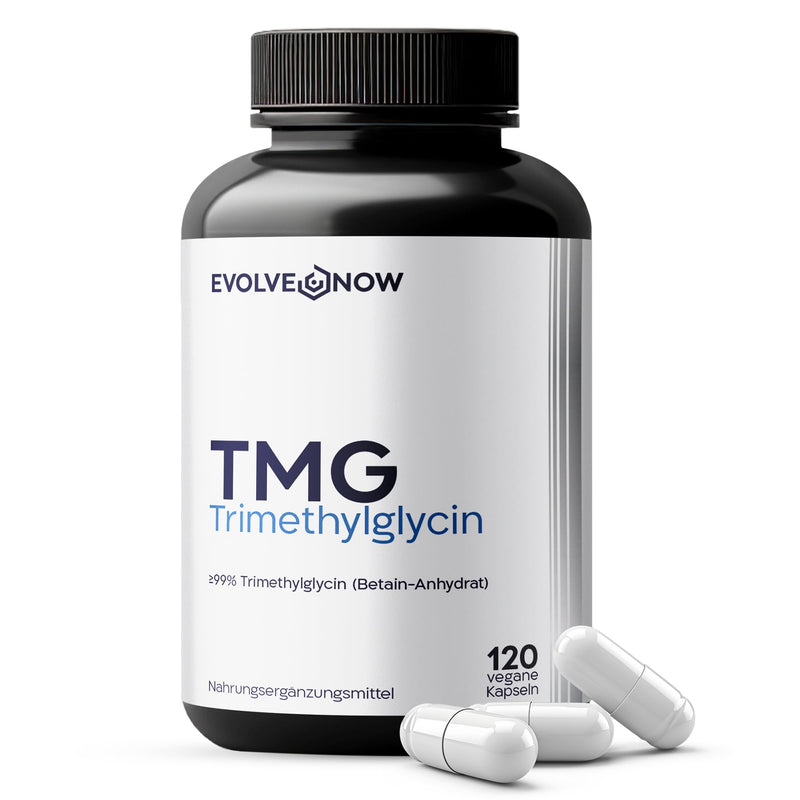 Evolve Now TMG Betaine – Trimethylglycine – 120 Vegan Capsules – 750 mg per Capsule – High-dose – Lab-Tested & No additives