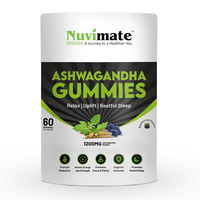Ashwagandha Gummies Organic Pure Natural Root Extract Ayurvedic Supplement Gummy for Men & Women Support Calm Increase Energy Strength 1200mg for Superior Absorption - 60 Count