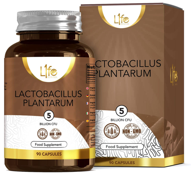 LN Lactobacillus Plantarum | 90 L-Plantarum Capsules - 5 Billion CFU High Strength Probiotic per Serving | Lactobacillus Probiotics | Non-GMO, Gluten & Allergen Free | Made in the UK
