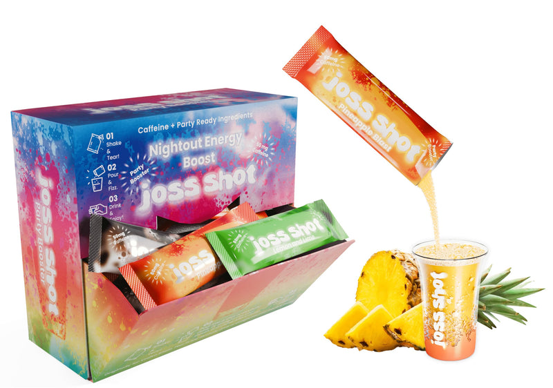 36 Joss Shots Mixed Flavours – Fizzy Sherbet Drink Mix with Caffeine, Taurine, L-Theanine & B-Vitamins – 50 mg Caffeine per Sachet 0.12 g (Pack of 36)