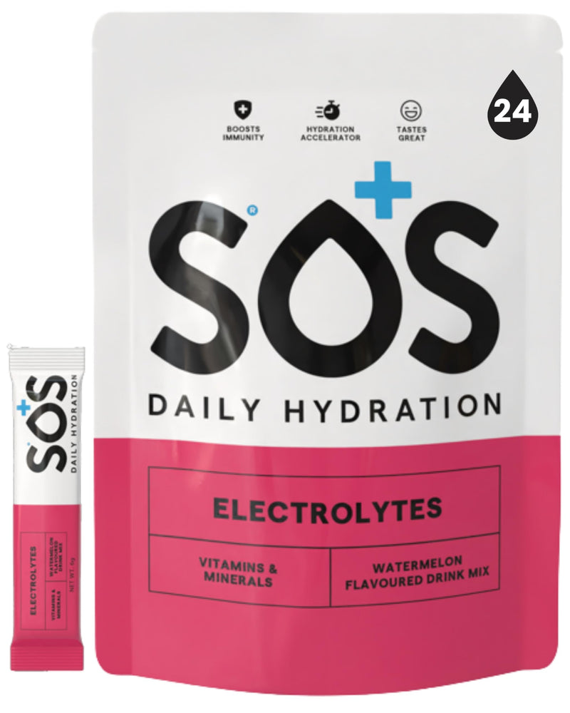 SOS Hydrating Electrolyte Powder (Watermelon Flavour - 24 Servings) Best Fast Acting, Low Calorie Rehydration Sports Drink