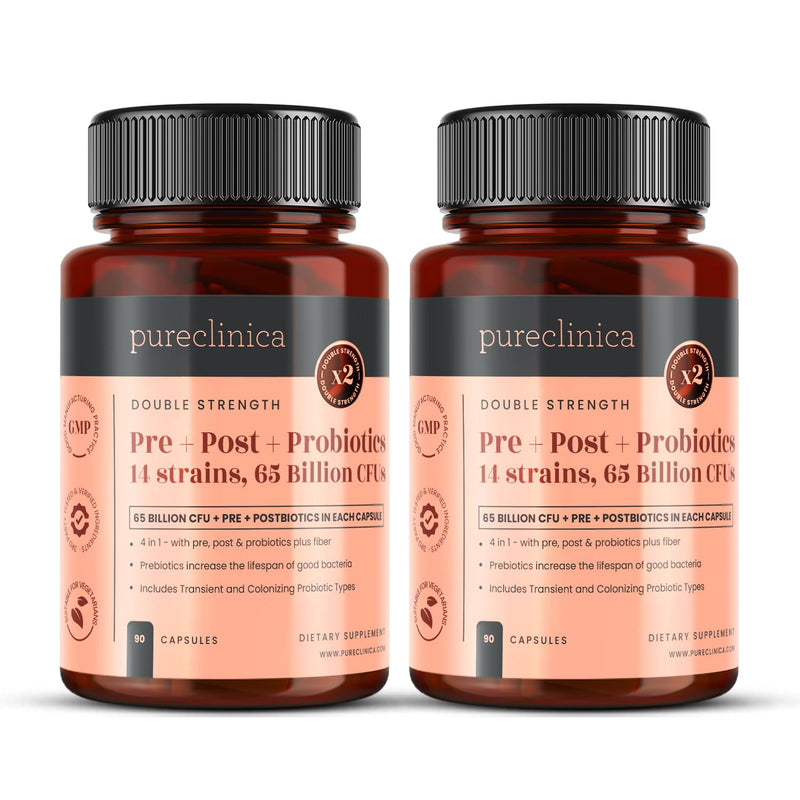 65 Billion CFU Probiotic Supplement x 180 Capsules (2 Bottles of 90) – 14 Strains with Prebiotics & Postbiotics – 6 Month's Supply 90 count (Pack of 2)