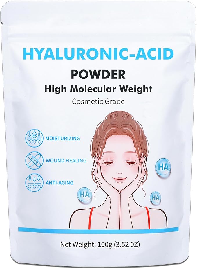 Pure Hyaluronic Acid Powder 100%,Dual Molecular Weight for Deep Hydration, Skin Smoothing & Plumping, Reduces Fine Lines, Ideal for DIY Serums and Daily Skincare,100g