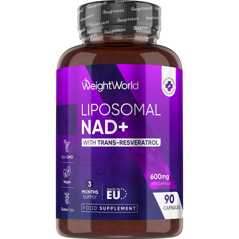 WeightWorld Liposomal NAD+ Supplement | 600mg | 90 Capsules | 3 Months Supply | with 100mg Trans-Resveratrol & 250mg Phospholipid Complex | Vegan & Gluten-Free | NAD Resveratrol Supplement