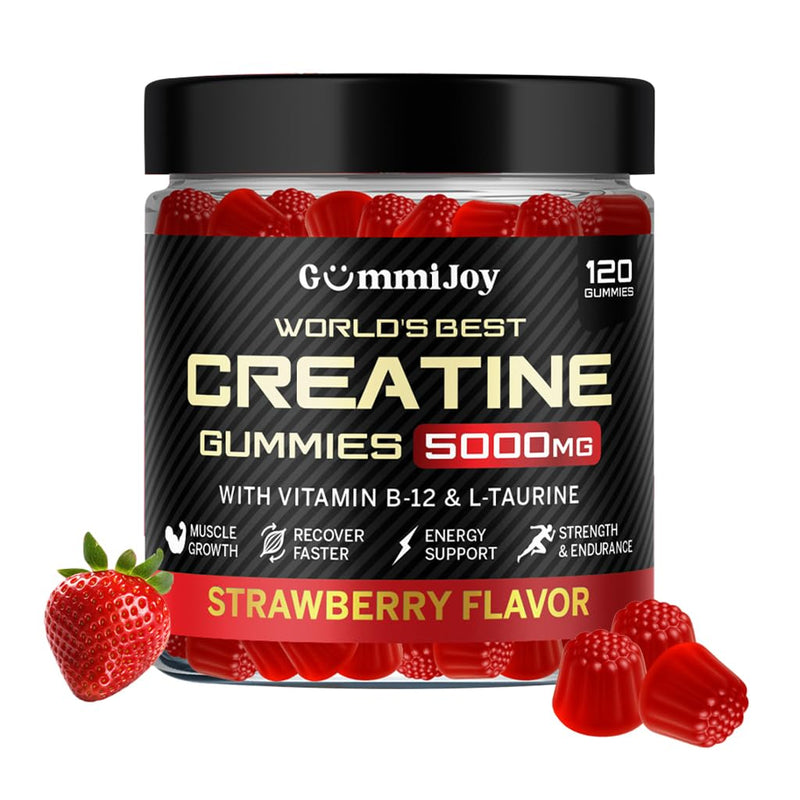 Creatine Gummies 5000mg | 120 Max Strength Muscle Growth | Recovery Supplements for Men & Women | Creatine Monohydrate Plus B12 and L-Taurine | Strawberry Flavour | 1 Month Supply 120 count (Pack of 1)