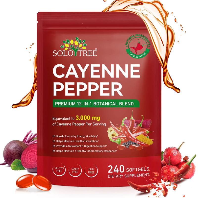 Cayenne Pepper Capsules -(240 Softgels Supplement) Cayenne Pepper Softgels with Hawthorn, Beetroot, Turmeric & Vitamins K2 + D3 | Dietary Supplement -for Women,Men