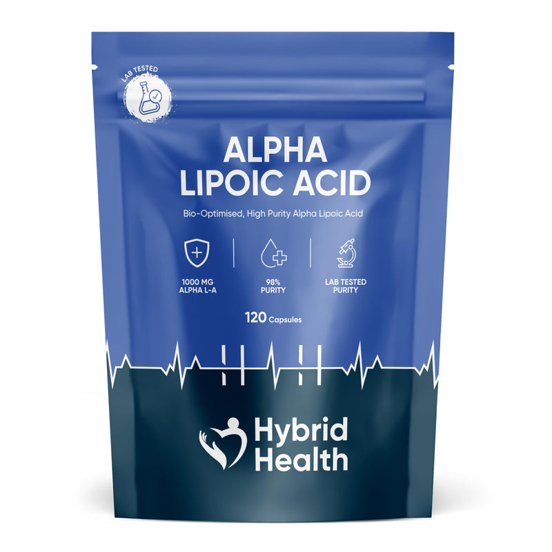 Hybrid Health Alpha Lipoic Acid 1000mg Supplement - 98% Lab-Tested Purity ALA, 120 Vegan Capsules, High-Strength Formula, 2 Months Supply