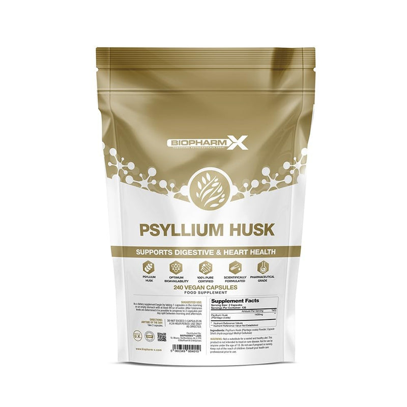 Psyllium Husk Capsules 1400mg per Serving (120 Vegan Capsules) Natural High Fibre Supplement for Constipation Relief & Healthy Digestion, Gut Health/High Fiber Source