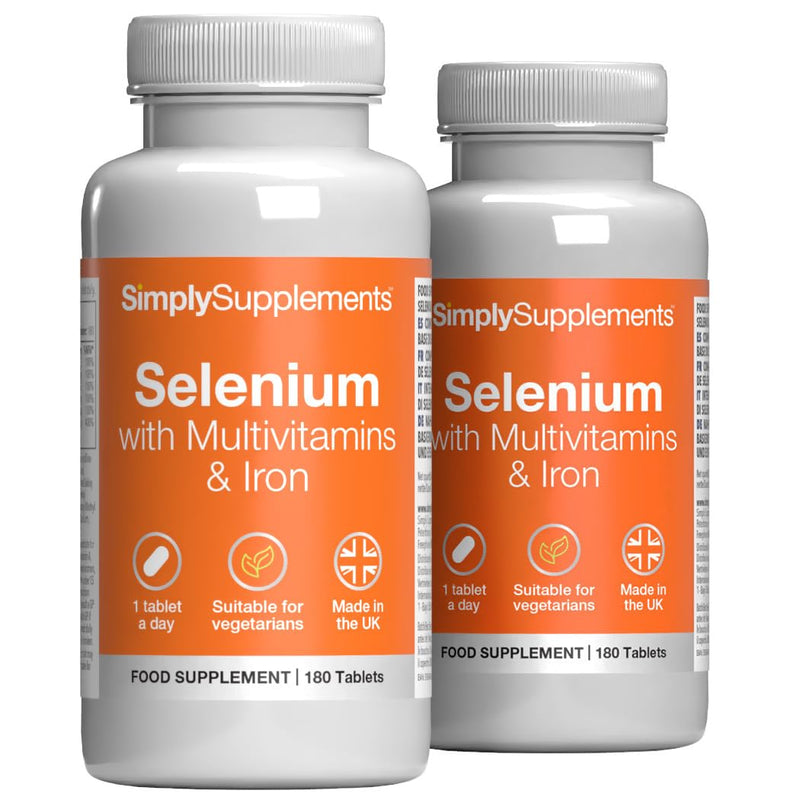 Selenium with Vitamins A, C, D, E & Iron | Supports Healthy Hair, Nails & Immune Function | 360 Tablets (180 + 180) = 12 Months’ | Manufactured in The UK in Accordance with GMP Standards. Unflavoured 180 count (Pack of 2)