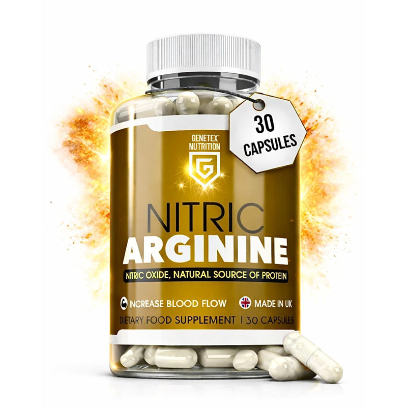 Nitric L-Arginine Natural Protein Source Supplement, Nitric Oxide Booster – Supports Performance, Energy & Stamina – 30 Capsules – Vegan & Vegetarian Friendly - UK Made Herbal Supplement