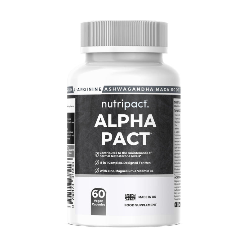 Testosterone Support for Men - Alpha Pact by Nutripact with Tribulus Terrestris, Ashwagandha, Maca, Zinc, Boron, Magnesium – 60 Vegan Capsules - Testosterone Supplements for Performance & Vitality