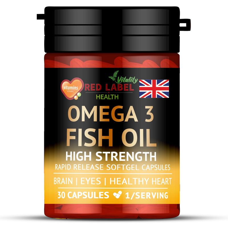 Omega 3 Fish Oil 1000mg, 30 Softgels (1 Month Supply), Double Strength 180mg EPA and 120mg DHA, Supports Eye, Heart & Brain Health for Men & Women - UK Made