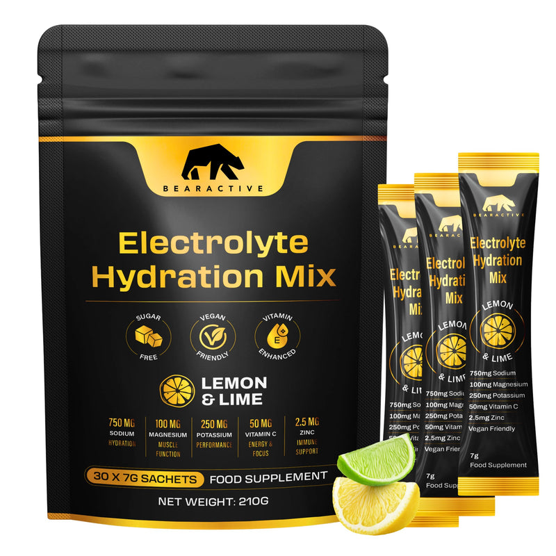 Electrolytes Powder Sachets – Sugar-Free Hydration & Rehydration Drink – Lemon Lime Flavour – Electrolytes Sachets with Vitamins C & B12 - Vegan (30 Servings (Pack of 1), Lemon & Lime) 30 Servings (Pack of 1)