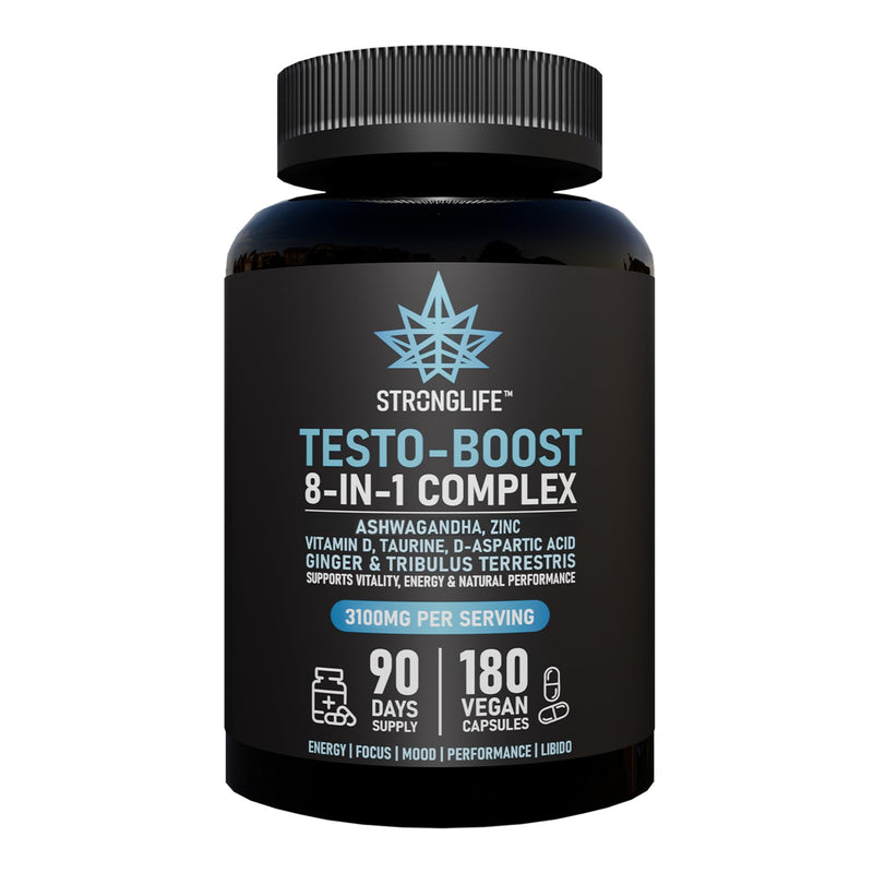 Testosterone Booster Supplement | with D-Aspartic Acid, Tribulus, Zinc, TA Root Extract & Vitamin D3 | 200:1 Extract | 90-Day Supply | Strength, Energy & Vitality | 180 Vegan Capsules