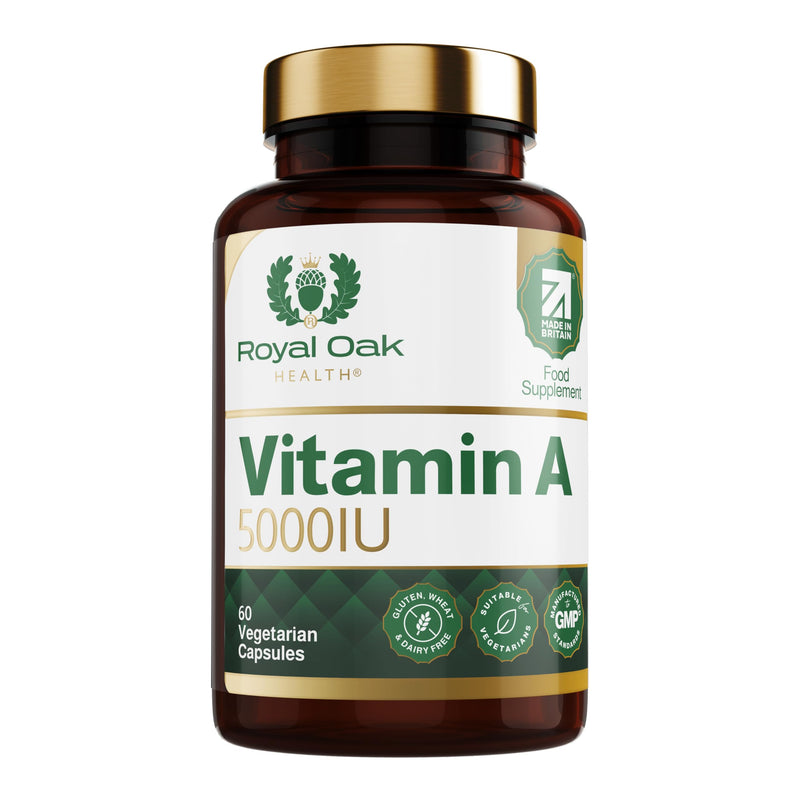 Vitamin A 5000IU | 60 Vegan Capsules | Retinyl Acetate | Supports Vision, Skin & Immune Function | Gluten & Dairy Free | Made in Britain