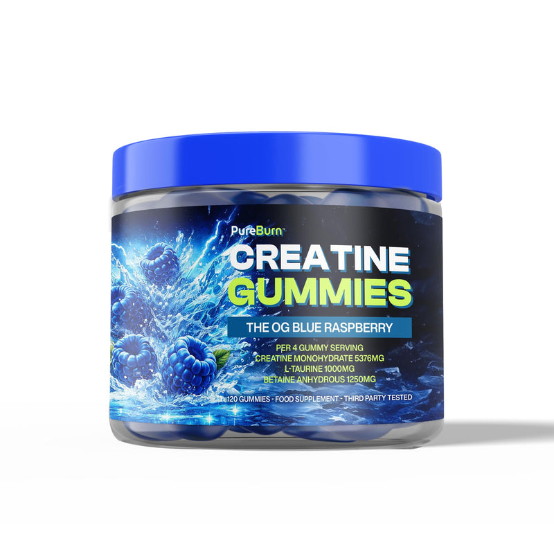 Creatine Gummies MAX, 5376mg, Zero Sugar, L-Taurine and Betaine Anhydrous, Third Party Tested Creatine, One Month Supply, 120 Gummies for Pump, Mass, Endurance and Energy. Blue Raspberry