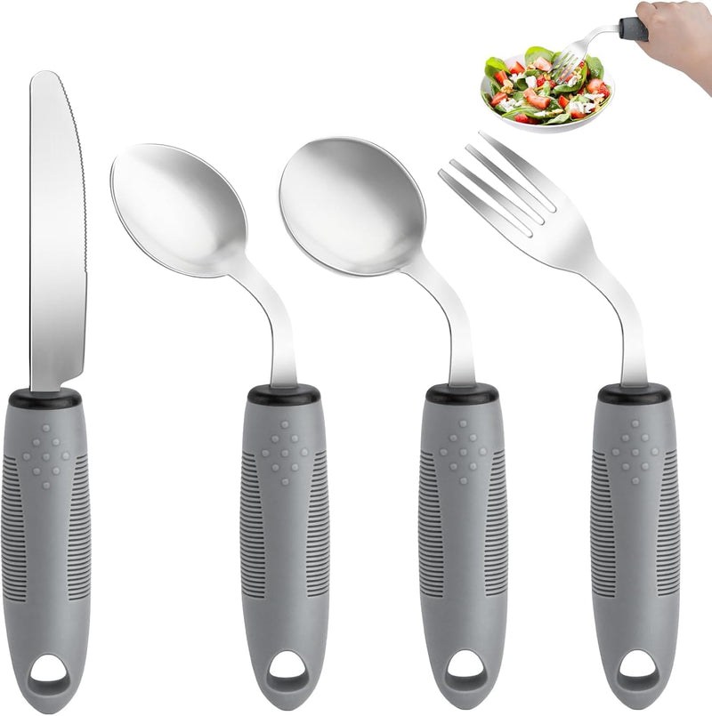 Adaptive Utensils, Adaptive Utensils 4pcs for Hand Tremors,Elderly, Arthritis,Parkinsons-Built Up Utensils for Adults–Easy Grip Aids Handle–2.5oz Each Weighted Silverware for Hand Tremors (Style 2) Style 2