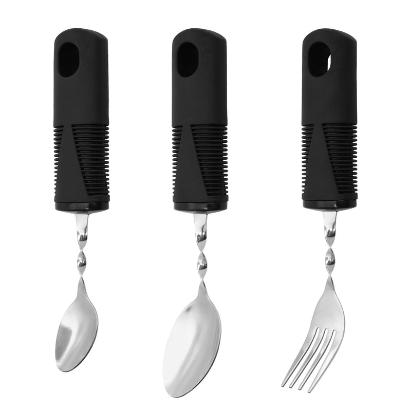 3-Piece Set Cutlery for Arthritic Hands Fork, Spoon, Teaspoon Disabled Cutlery for Adults Stainless Steel Rubber-Plastic Handle Eating & Drinking Aid Utensils Bendable