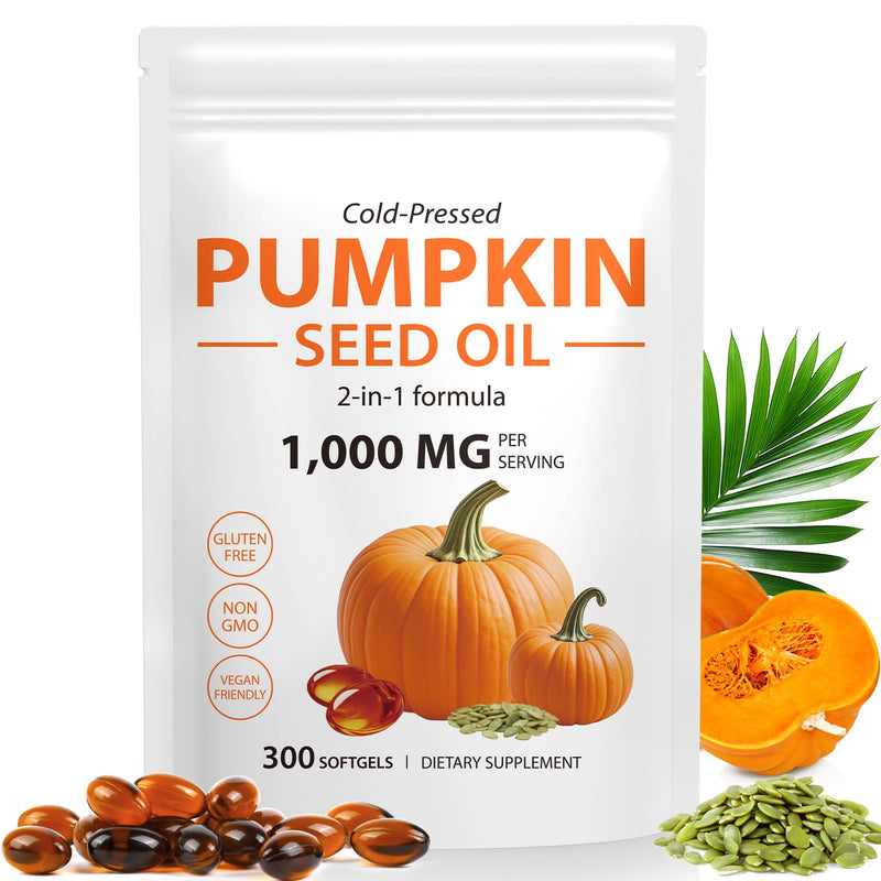 Pumpkin Seed Oil Capsules, 300PCS Pumpkin Seed Oil for Hair Growth & Prostate Health, Hormone Balance, Cold Pressed, Supports Urinary, 2-in-1 Formula Skin Care (1 PC) 300 count (Pack of 1)