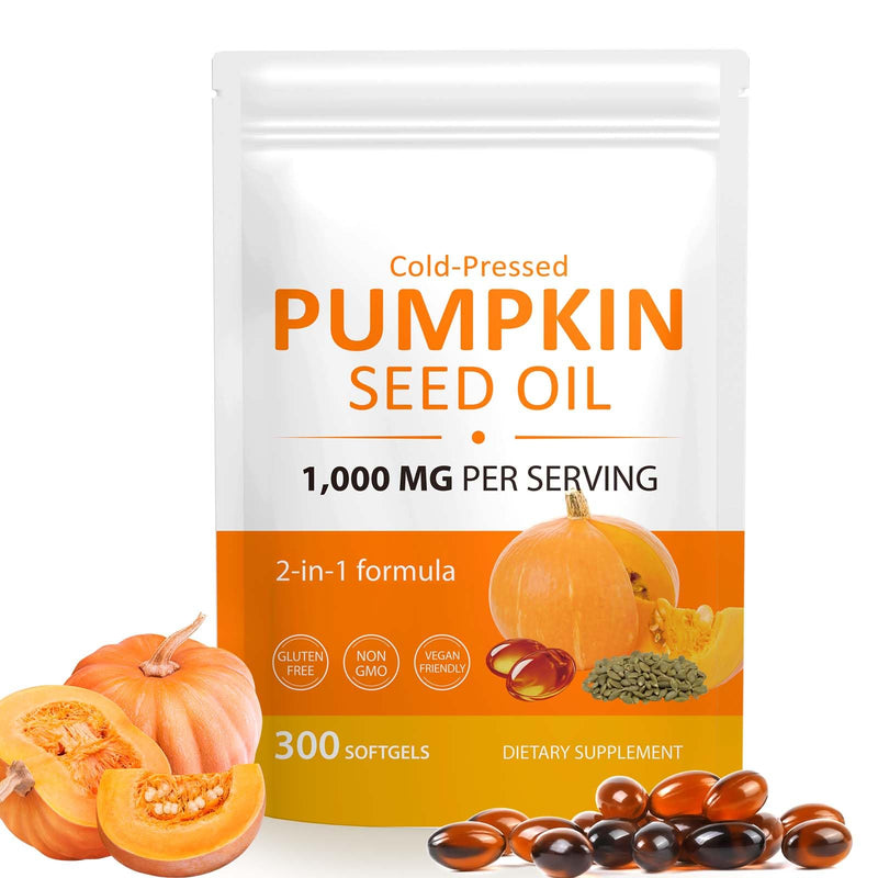 Pumpkin Seed Oil Capsules, 300Pcs Pumpkin Seed Oil for Hair Growth & Prostate Health, Supports Urinary, Cold Pressed 2-in-1 Formula, Herbal Supplement Skin Care (1 PC) 300 count (Pack of 1)