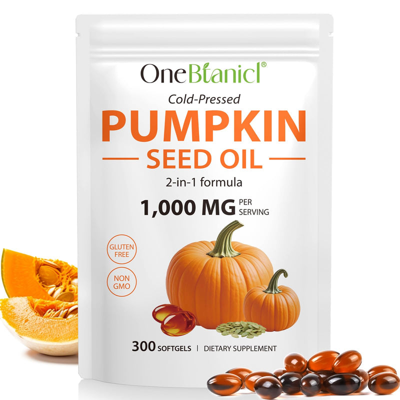 Pumpkins Seed Oil Capsules, Cold Pressed Pumpkin Seed Oil for Hair Growth, Food Supplement with Omega Fatty Acids, 2-in-1 Formula, 300 Softgels