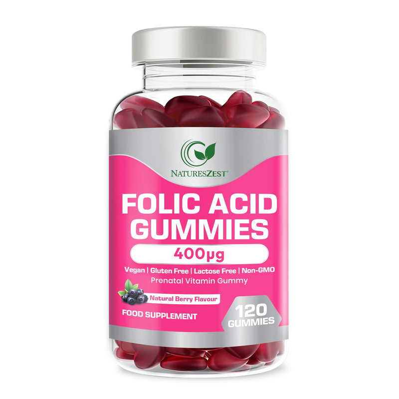 Folic Acid Gummies 400μg – 120 Chewable Gummies- High Strength Prenatal Vitamins for Women, Conception & Pregnancy Support |Vegan, Non-GMO | Fertility Supplements for Women | Natural Berry Flavour