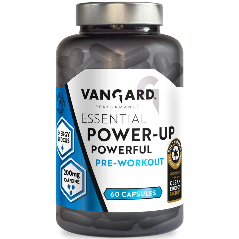 Vangard Essential Power Up Pre Workout Capsules - 15 Servings (60 Capsules), Made with Beta Alanine, Caffeine, Vitamin B3 and B5 to Improve Endurance Performance