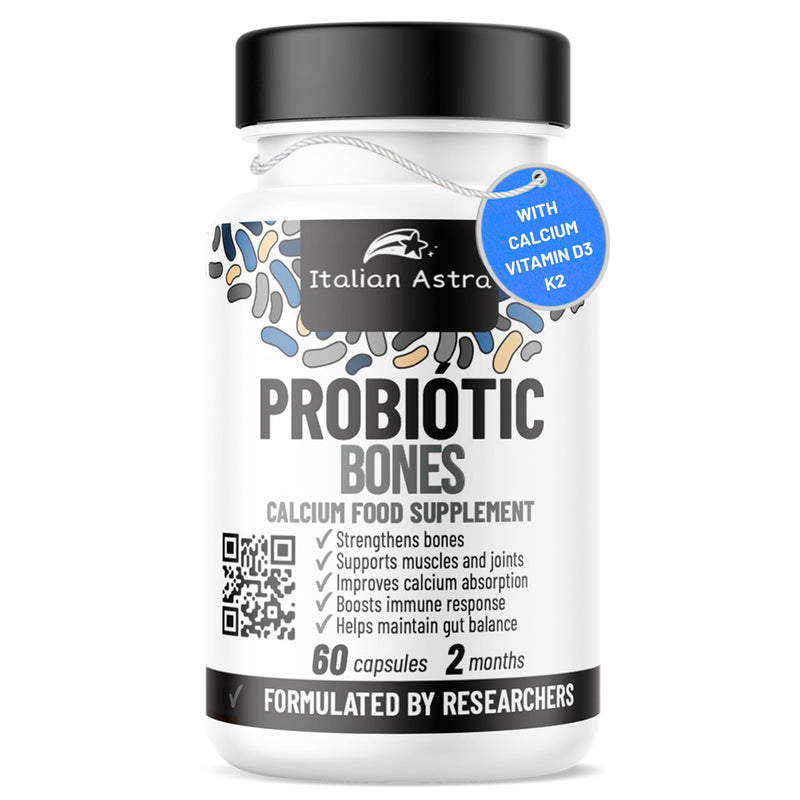 Bones Probiotic, Calcium Supplement with Live Lactic Bacteria, Lactobacillus Reuteri, Calcium, Magnesium, Zinc and Vitamin D3 K2 and C, for Bones, Joints, Muscles, and Intestines