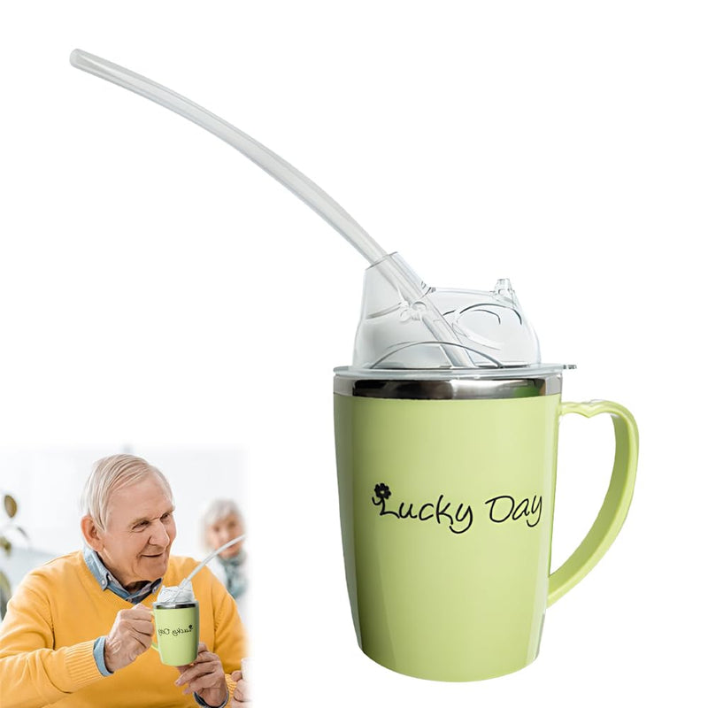 LUFEIS Adult Sippy Cup, 350ml Spill Proof Adult Sippy Cup with Handle and 30cm Straw, Beakers for Elderly, 3-in-1 Stainless Steel Dysphagia Cups, Anti Choke Safe Drinking Cups for Disabled Adults