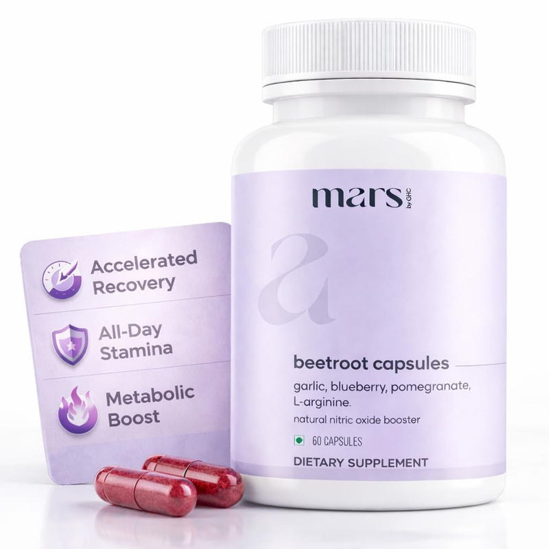 Mars by GHC Beetroot Capsules, 300mg Beet Root Powder Aids Healthy Circulation & Vitality, Non-GMO, Beet Root Supplement, 60 Capsules
