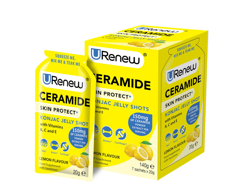 Ceramide Skin Care Supplement 150mg - 14 Sachets (2 Boxes of 7 sachets) - Lemon Flavour - Hydration Support - Food Supplement