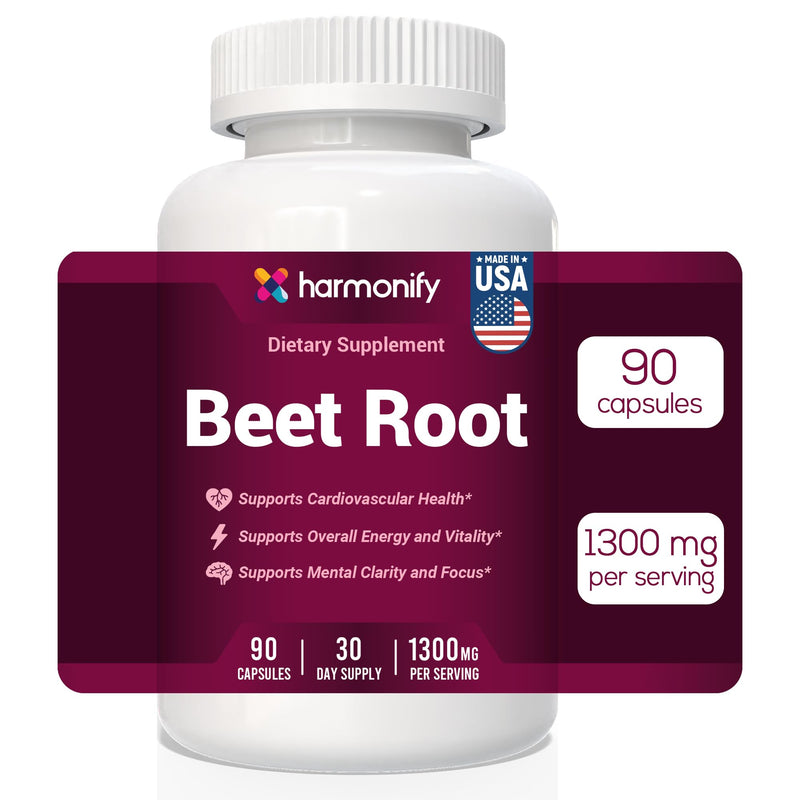 Beet Root Capsules, Pure Beetroot Powder 1300 mg, Circulation Support Supplement, Vegan, Non-GMO, Gluten-Free – 90 Vegetable Capsules