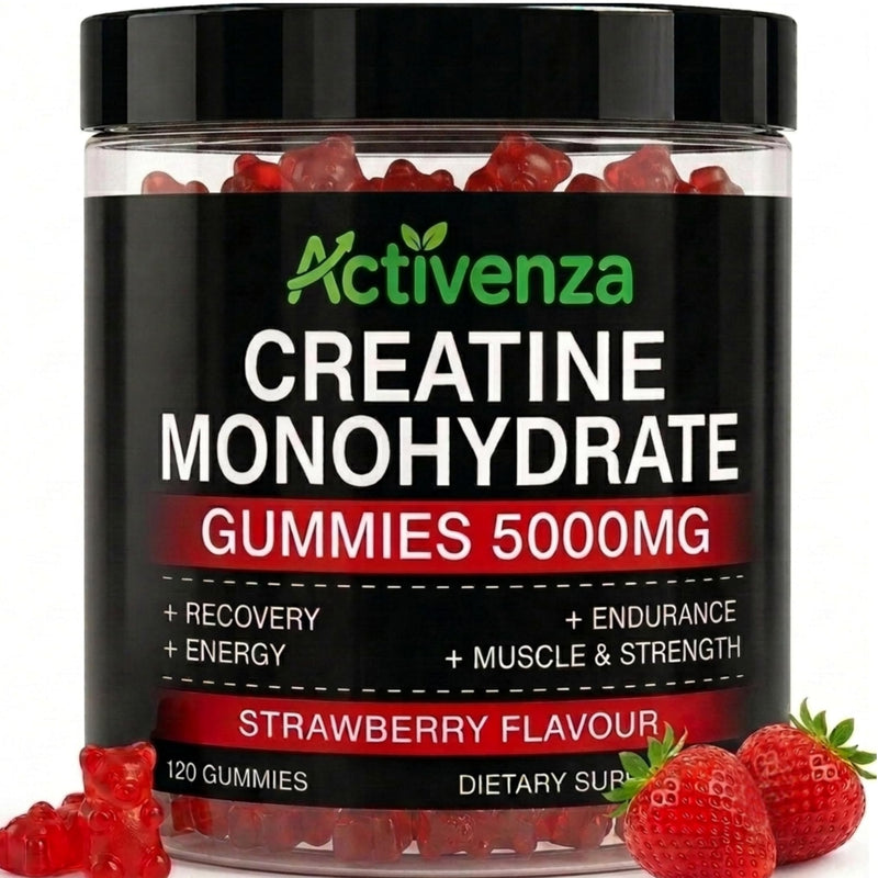 Sugar-Free Creatine Monohydrate 5000mg + L-Taurine Gummies, 120 Count, Strawberry Flavour, High-Strength Creatine Supplement for Workout & Gym Support for Men & Women