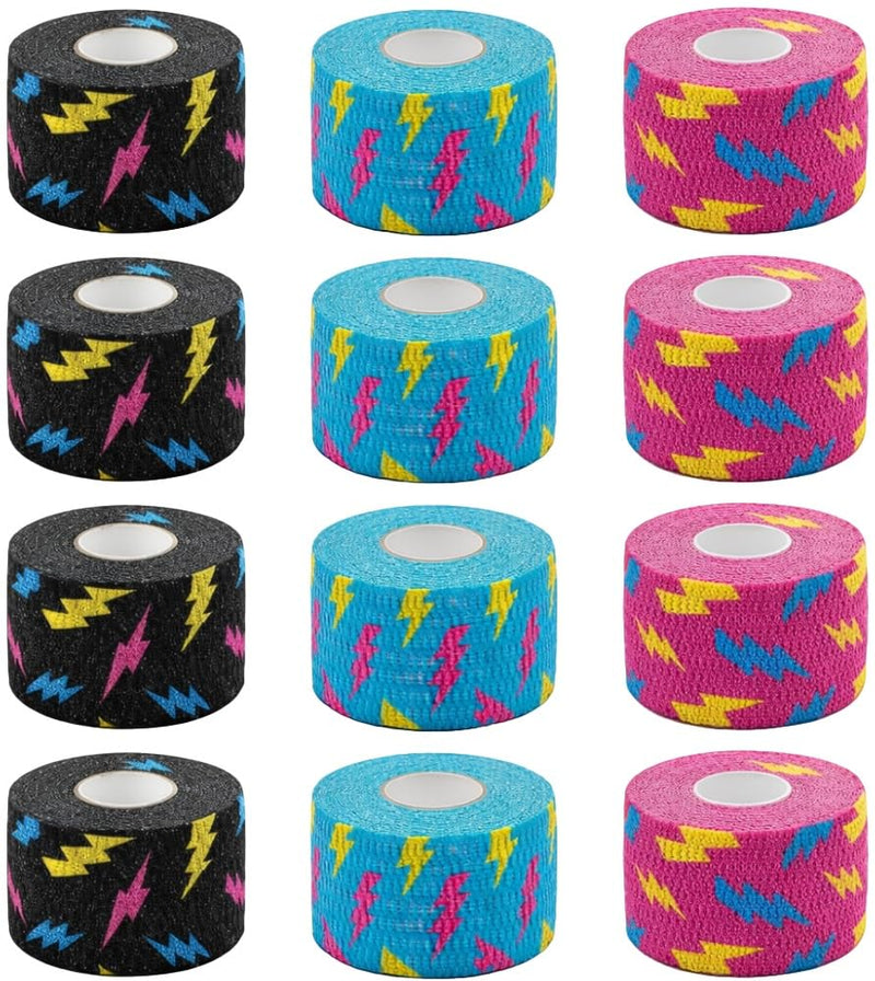 WARM BODY COLD MIND 1.5" Weightlifting Thumb Tape - Hook Grip Tape for Powerlifting, Cross Training, Gym Tape, Workout, Weight Lifting Tape, Athletic Finger Wrap (12 Mix Thunder, 12 Rolls) 12 Mix Thunder