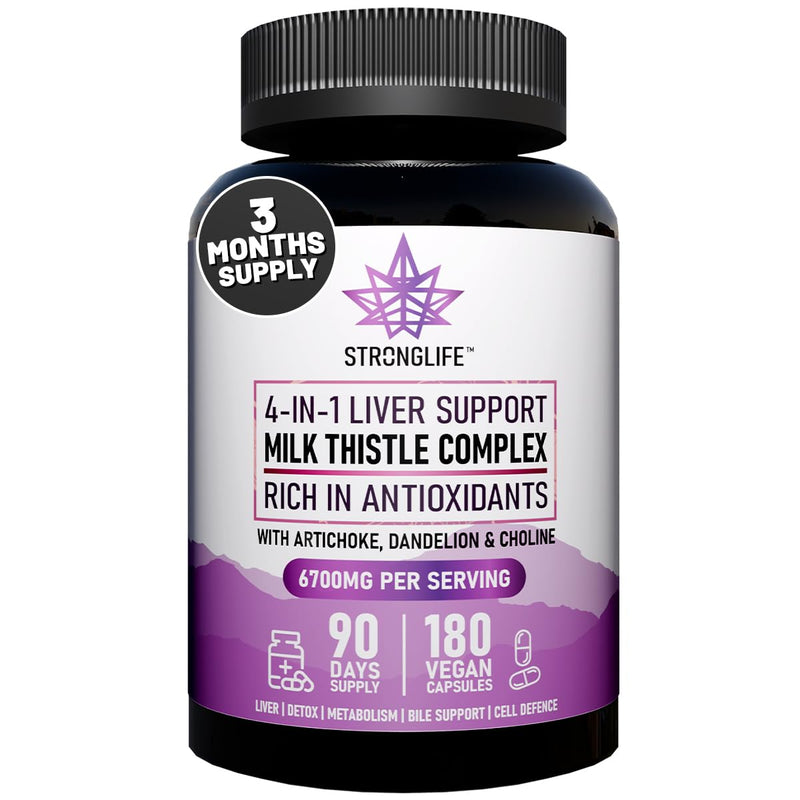 Milk Thistle High Strength Complex Capsules – 6000mg Silymarin Extract with Artichoke, Dandelion & Choline – Liver & Detox Support for Men & Women – 180 Capsules – 90 Day Supply