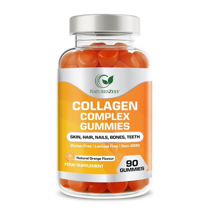 Collagen Complex 500mg - 90 Chewable Gummies | Collagen Gummies with Biotin, Vitamin C & E | Supports Hair, Skin & Nails for Women & Men | Gluten Free, Non-GMO | Natural Orange Flavour