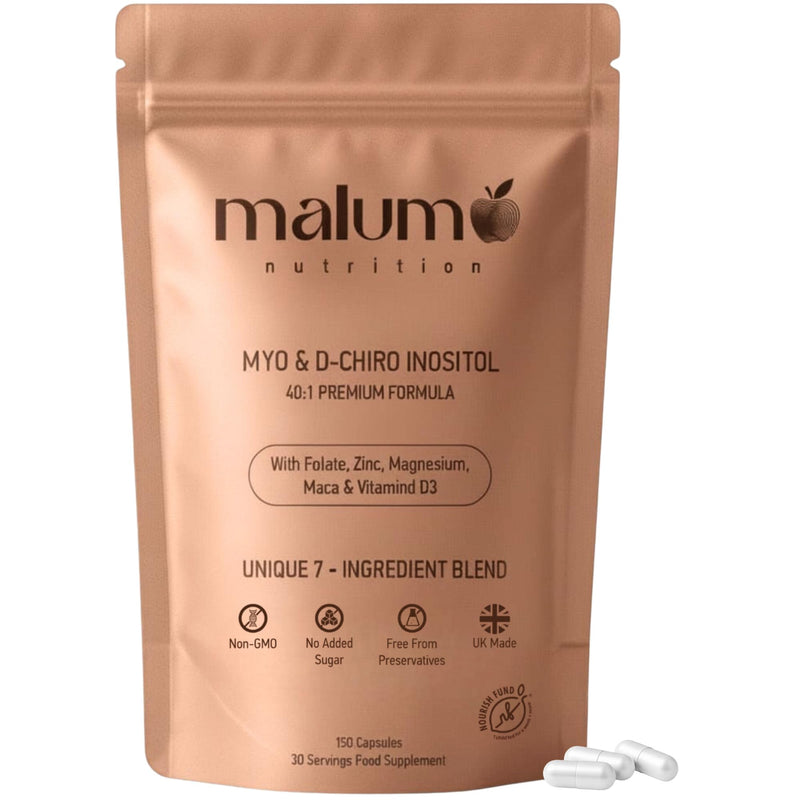 Malum Myo Inositol & D-Chiro Inositol 40:1 Complex with Magnesium, Zinc, Folate & Vitamin D3 | 150 Vegan Capsules | Supports Fertility, PCOS, Metabolic Health & Hormone Balance