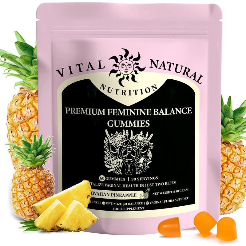 Feminine Balance Gummies for Women - Gel Candy, Hawaiian Pineapple Flavour | 60 Vegan Gummies | Supports Vaginal Health, pH Balance & Immune Defence | Gluten-Free, Halal, Sugar-Free Daily Supplement