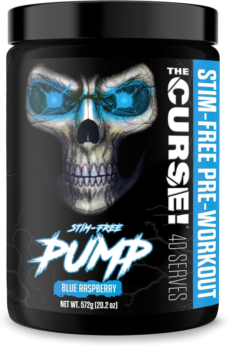 JNX The Curse! Pump – Stim-Free Pre-Workout | Blue Raspberry 40 Serves | Caffeine-Free Pump Pre Workout, Non-Stim Nitric Oxide Preworkout for Men & Women (572 g, Blue Raspberry) 572 g