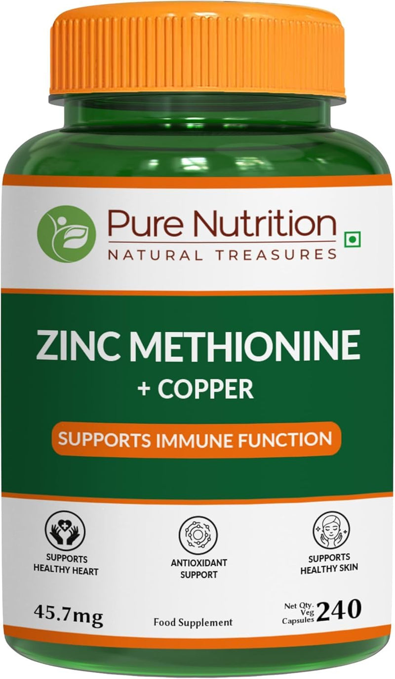 Pure Nutrition Zinc Methionine | 240 Veg Caps | Supports Immunity