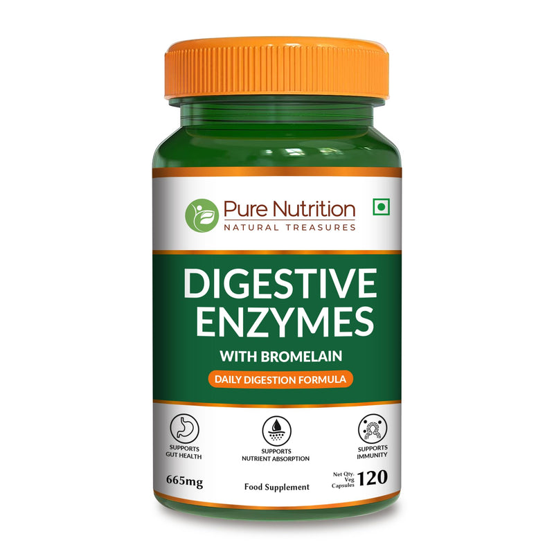 Pure Nutrition Digestive Enzymes with Bromelain | 120 Veg Caps | Gut Health & Metabolism Support* Formula with Digestive Enzyme Blend of Amylase, Lipase, Protease, Cellulase & Lactase.