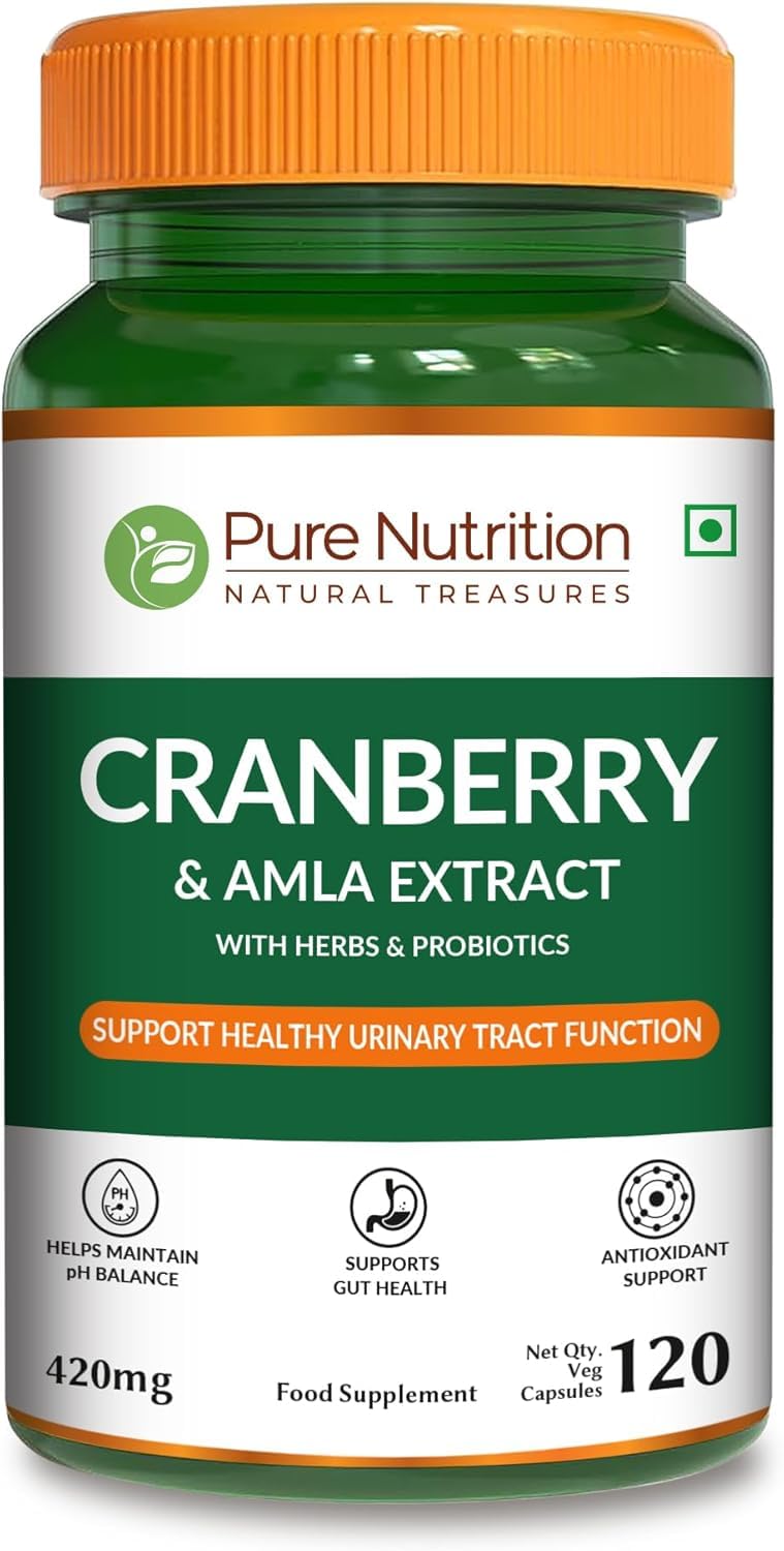 Pure Nutrition Cranberry Extract with Amla & Probiotics |120 Caps | Cranberry Extract Supports Healthy Urinary Tract Function* | Non GMO