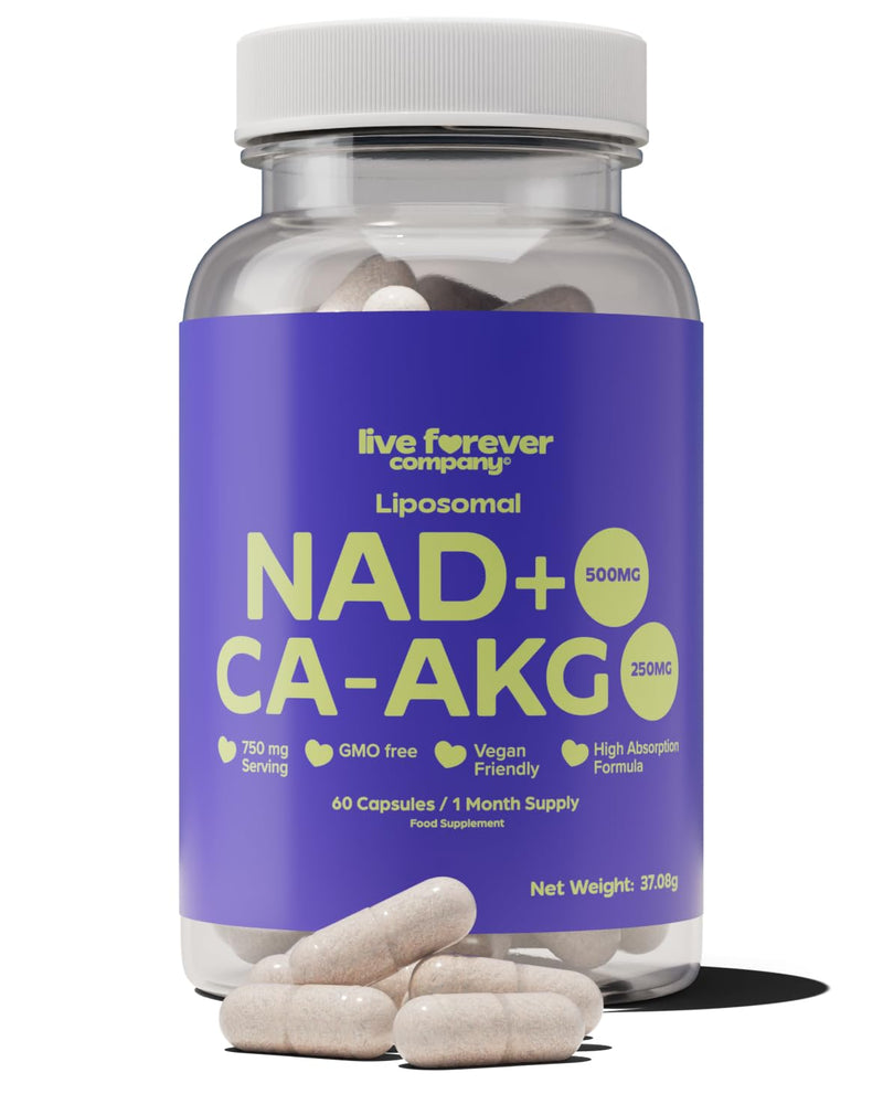 Liposomal NAD+ Supplement 500MG with 250MG Ca-AKG, Max Absorption, Support Cellular Energy & Healthy Aging, 60 Capsules