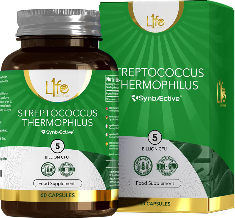 LN Streptococcus Thermophilus | 90 High Strenth Probiotics - 5 Billion CFU S-Thermophilus per Capsule | Bacterial Cultures Prebiotic Supplement | Non-GMO, Gluten & Allergen Free | Made in the UK